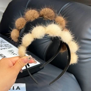 Real Mink Fur Headband Womens Cute Hair Band Hair hoop Decor Hair Accessories - Picture 1 of 14