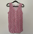 J Jill Button Up Tunic Pink Print Embroidered Tank Top Size S