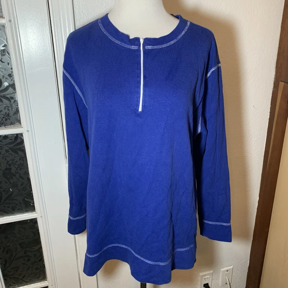Denim & Co. Seeater 1/4 молнии длинным рукавом королевский синий большой - Изображение 1 из 4