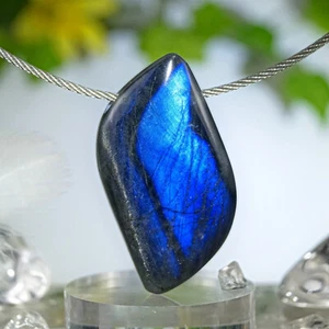 Labradorit Anhänger Cabochon gebohrt Blaustrahler Extra Qu. 36mm 8,1g Madagaskar - Bild 1 von 4
