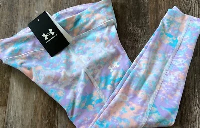 NUEVO CON ETIQUETAS Under Armour YMD Niñas Heat Gear Lavanda/Aqua/Lt Naranja Leggings Cortos Med Foto 1 de 2