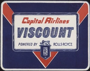 U.S., 1958. Capital Airlines Viscount - Rolls Royce Decal - Bild 1 von 1