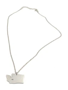 Washington State Silver Chrome Color Necklace with a Heart - Picture 1 of 4