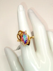 Seta Marquise Aurora Borealis AB Gold galvanisierter Ring ~ Größe 6,75 - Bild 1 von 12