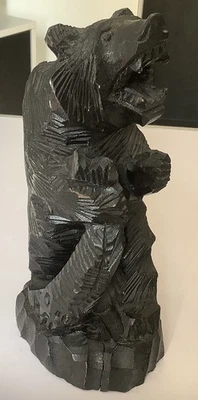 Vintage Japanese Hokkaido Ainu Hand Carved Wooden Bear With Salmon 25cm H - Image 1 of 4