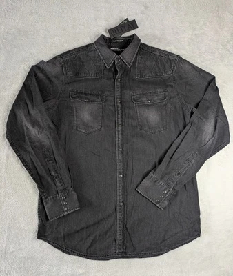 Replay Men’s Denim Shirt Size Large Black Pearl Snap Western Shirt BNWT - Image 1 of 4