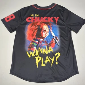 New Chucky Wanna Play? Baseball Jersey Black Med Child's Play No Tags Universal - Picture 1 of 9