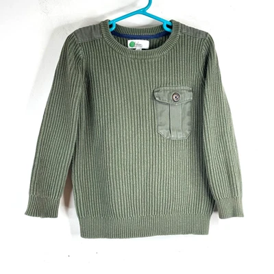 Mini Boden Green Military Sweater 5-6Y Shoulder Patches Ribbed Olive Fisherman - Image 1 of 4