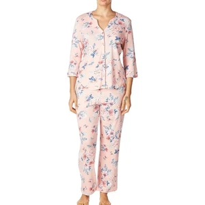 Karen Neuburger hellrosa Blumen weich Pyjama Set Bluse Hose L PETITE bequem - Bild 1 von 14