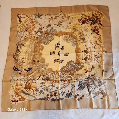 HERMES Carre Scarf 90 AFRICA Silk Tan Animal Jungle Made in France  - Image 1 of 4
