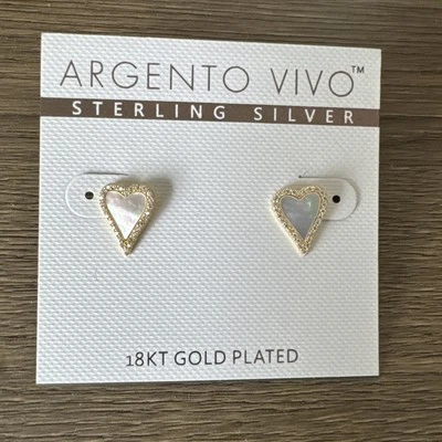 Argento Vivo Women's Sterling Silver Gold Plated Heart Stud & CZ Earrings~New! - Image 1 of 4