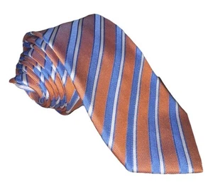 Eton Made In England Dark Metallic Peach/Blue/White Woven Stripe Modern Silk Tie - Bild 1 von 9