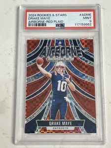2024 Panini Rookies & Stars Airborne Red Plaid #Adme Drake Maye Rookie RC PSA 9 - Bild 1 von 2