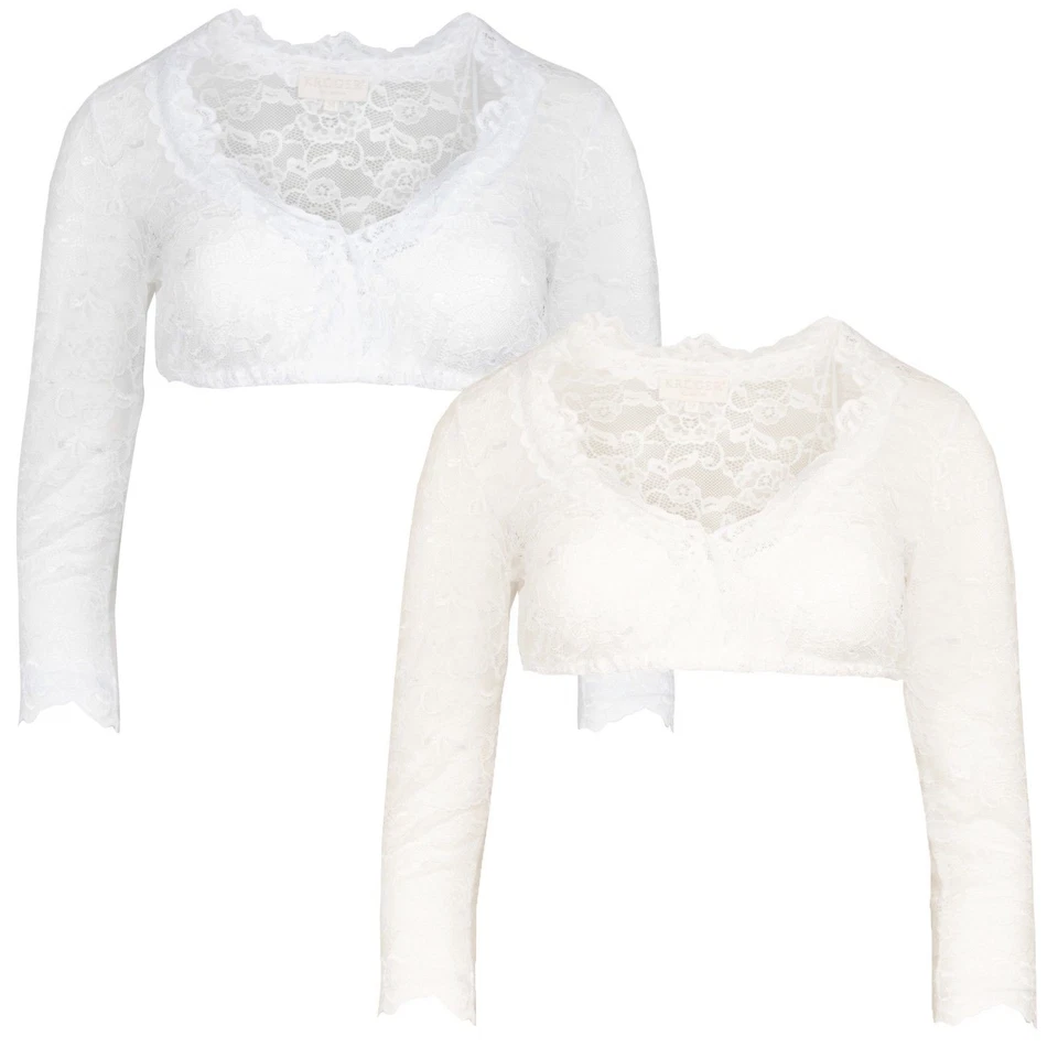 KRÜGER Dirndlbluse Cassandra 3/4 Ärmel weiß creme ecru Dirndl Bluse Spitze lang - Bild 1 von 1