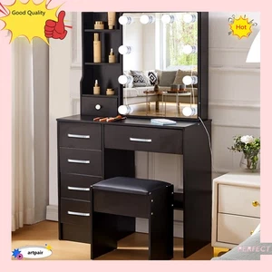 NEW Vanity Set with 10 LED Lighted Mirror Makeup Dressing Table Dresser Desk USA - Picture 1 of 14