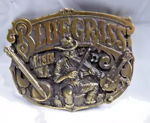 Vtg Blue Grass Music USA Brass Metal Belt Buckle 1982 - Picture 1 of 6