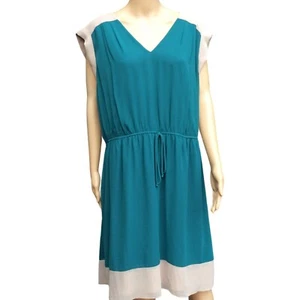 Enfocus Women Size 20W Teal Beige Color Block Dress Flowy Minimalist Capsule - Picture 1 of 4