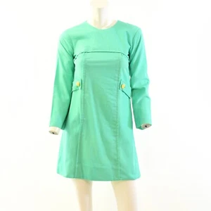 Vintage 60s Mint Green Mod Mini Dress Button Waist Belt Detail Womens 0 - Picture 1 of 5