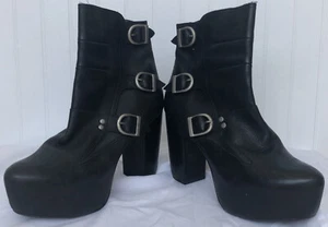 MIISTA Batilda Black Leather Buckle Platform Ankle Boot Goth Moto Size 40/9.5🖤 - Picture 1 of 11