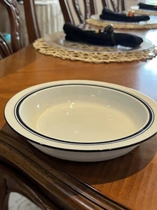 Dansk Bistro White/Blue Stripe Rimmed Soup Bowl 8" Portugal - Picture 1 of 7