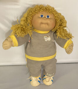Kohlaufnäher Kinder gelbe Haare blaue Augen Mädchen Puppe 1985 OK Fabrikkopfform #8