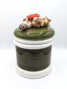Garten Ernte Kanister mit Deckel grün handbemalt Zwiebel Pfeffer Vintage 10,5" - Bild 1 von 9