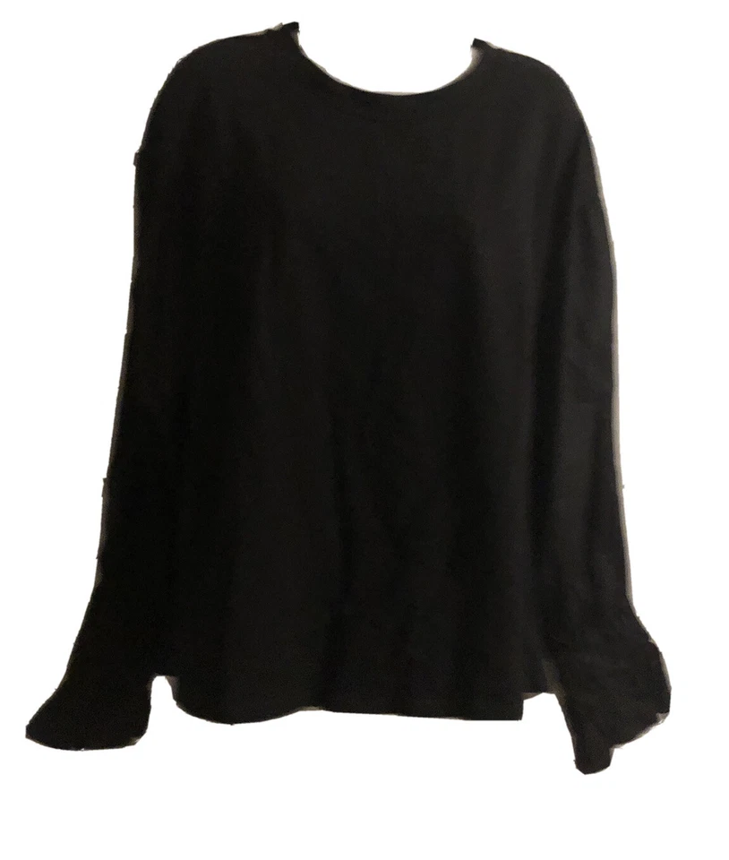 Olivia & Grace French Terry Smocked-Sleeve Pullover Sweatshirt Top - Black L