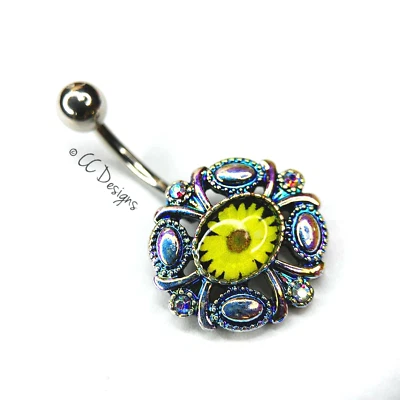 14g aurora borealis sparkle cz желтый цветок викторианский дизайн кольцо для живота B474 - Изображение 1 из 2