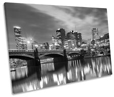 Melbourne Australia City Night B&W SINGLE CANVAS WALL ART Box Framed