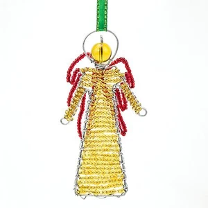 Gold African Handmade Maasai Bead Wire Christmas Angel Ornament - Picture 1 of 4