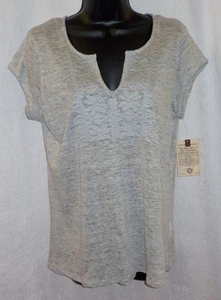 Democracy Linen Top Size M NWT Embroidered 100% Linen Cap Sleeve V Neck Floral - Picture 1 of 24