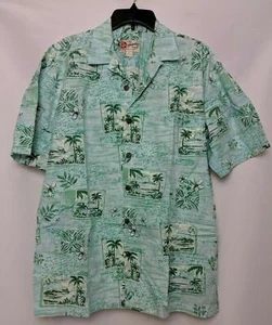 Hilo Hattie Mens SS Green Floral Button Down Hawaiin Shirt L 100% Cotton - Picture 1 of 3