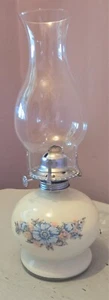 Blaue Blumen WEISS MILCH Glas Windlicht Lampe Pionier Prärie Shabby Chic 60er - Bild 1 von 10