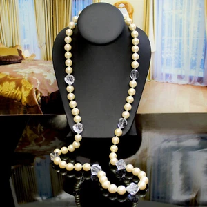 Collana vintage MONET collana filo di perle con cristalli acrilici 33" firmata - Foto 1 di 7