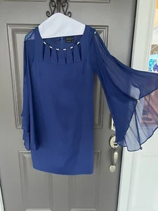 Luisa Spagnoli bell sleeve flare sleeve dress royal navy pure silk women 42 Or 6 - Picture 1 of 6