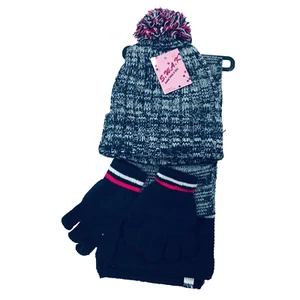 Hat Scarf Gloves Knitted 3pcs Set Winter Knit Warm Beanie Polar Girl Child 7+ - Picture 1 of 4