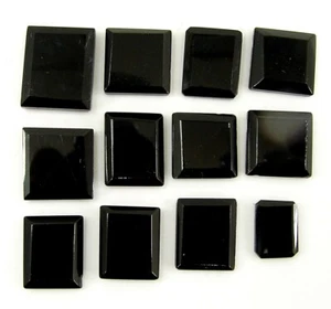 25.80 Ct Natural Black Onyx Gemstone 8-11 mm Flat Cab 12 Pcs Stone Lot - 1411 - Picture 1 of 2
