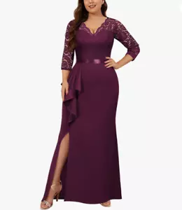 Miusol Plus Size Vintage Lace Floral Ruffle V-Neck Evening Dress (Burgundy, 4XL) - Picture 1 of 4