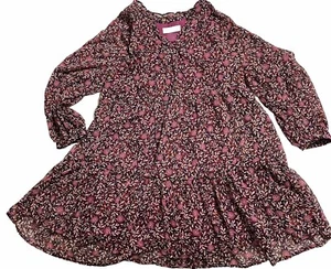 ZARA Girl’s Dress Sz 10 Purple Floral Metallic Tiered Long Sleeves Babydoll - Picture 1 of 13