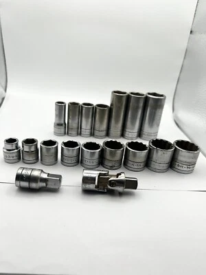 Vtg 18 Piece S-K Tools Socket Set SAE 3/8" Drive 6 & 12 Point Deep & Standard - Image 1 of 4