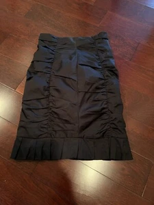 Nanette Lepore Black Smart Ruched Wiggle Pencil Stretch Skirt Pleated Sz 4 - Picture 1 of 2