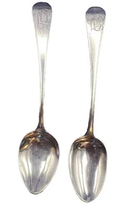 Pair Antique Georgian Sterling Teaspoons, Charles Boyton, London 1826 - Picture 1 of 5