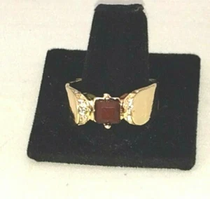 18K GOLD PLATED SMOKEY TOPAZ GEMSTONE TRI COLOR RING SIZE 10 - Picture 1 of 3