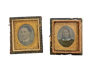 ANTIQUE TINTYPES TINY PORTRAITS HALF CASE YOUNG WOMEN SWEETHEARTS AS IS 1.5 X 2" - Picture 1 of 5