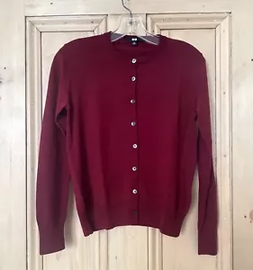Deep Red UNIQLO Pure New Wool Crew Neck Cardigan - Small / X-Small - Hardly worn - Picture 1 of 4