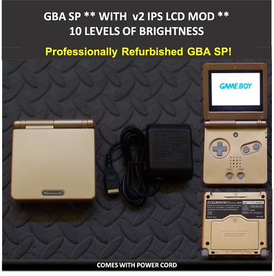 Nintendo Game Boy Advance GBA SP IPS MOD System 10 Level Brightness - Gold - Image 1 of 4