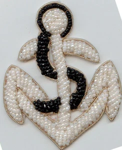WHITE BLACK BEAD PEARL ANCHOR APPLIQUES LOT OF 5 - Picture 1 of 1