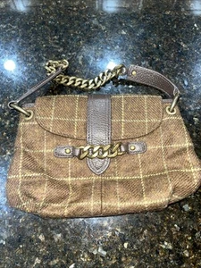 J Crew braun Wolle kariert Handtasche bronzefarben Kette klein adrette Fensterscheibe Handtasche - Bild 1 von 8