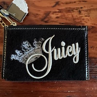 Juicy Couture Llavero Terciopelo Negro Portatarjetas Moneda Y2K Corona Logo Parche Corazón Foto 1 de 4