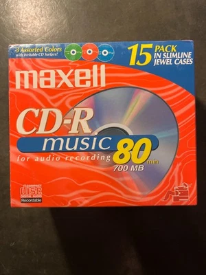 Maxell CD-R 15 Pack Music Disc 3 Colors Slim Jewel Cases 80 Minute New Sealed - Image 1 of 4